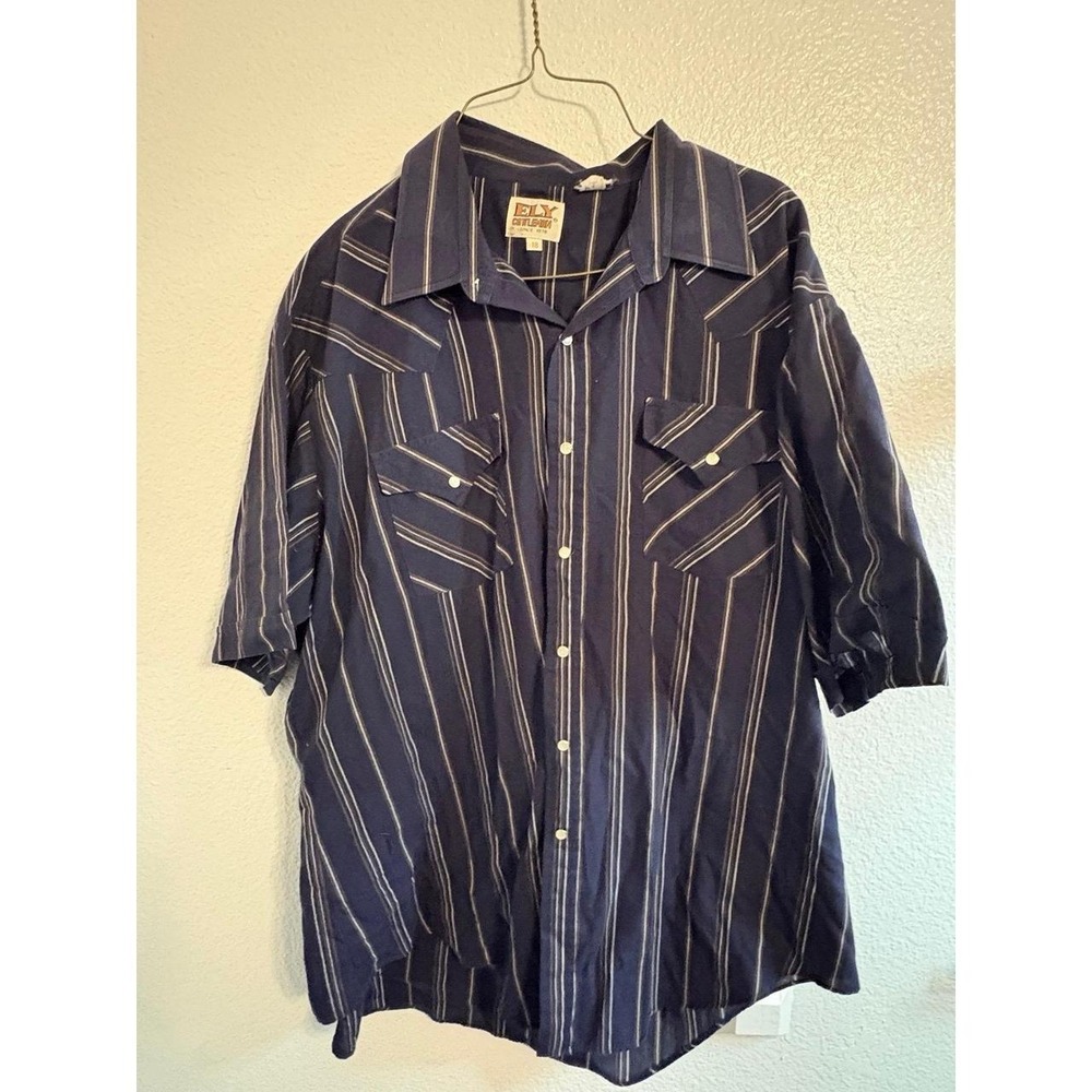 Vintage Ely Cattleman Western Shirt Men's Size 18 Short Sleeve Striped Snap Up